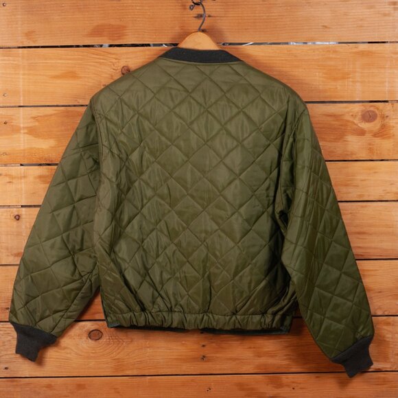 Vintage 70s Quilted Zip-up Liner Jacket in Olive Green - Women's LG / Men's MD - Picture 2 of 9